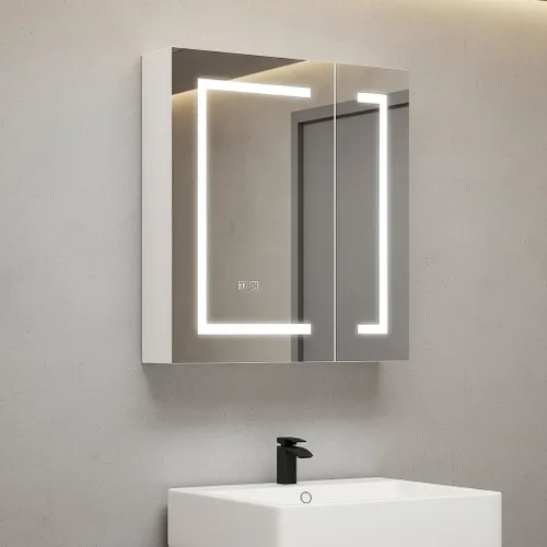 Miniatura 13 de Espejo de botiquín iluminado para baño, botiquín LED con desempañador, montado en la pared, espejo de baño LED con almacenamiento, 20 x 28 pulgadas