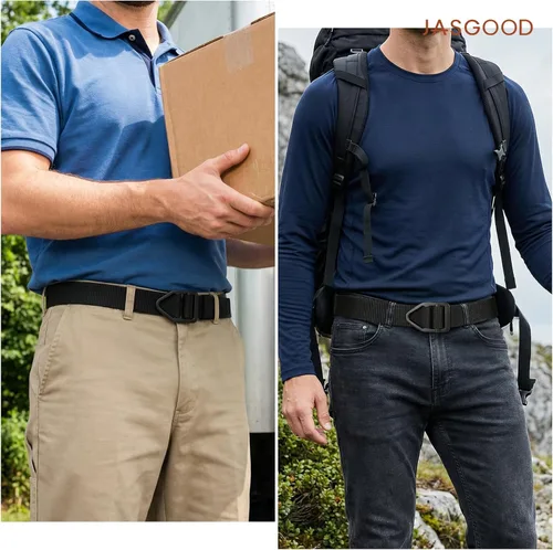 Miniatura 4 de JASGOOD Cinturón táctico de nailon reforzado resistente para hombres correa de cinturón militar ajustable con hebilla de metal Negro