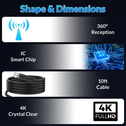 Miniatura 8 de HIDB Antena de TV – Antena de TV con orejas de conejo, antenas de TV para canales locales, Ultra HD 4K/1080p, UHF/VHF funciona con todos