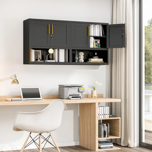 Miniatura 8 de GAIOUS Armario de pared de garaje de metal con cerradura, gabinete de herramientas de acero montado en la pared con puerta y estante, botiquín