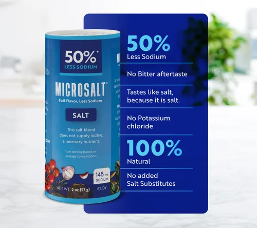 Miniatura 6 de Microsalt 50 % menos de sal de sodio, sustituto de sal regular, sal de condimento para cocinar, condimentar y hornear, sabor completo, menos sodio