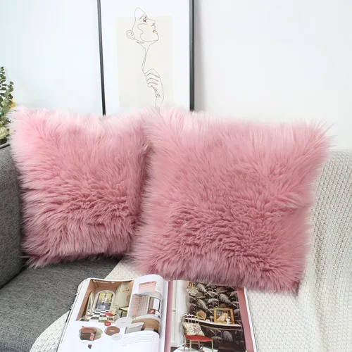 Miniatura 13 de OYIMUA Juego de 2 fundas de almohada decorativas esponjosas de 18 x 18 pulgadas, fundas de almohada lujosas de piel sintética de granja