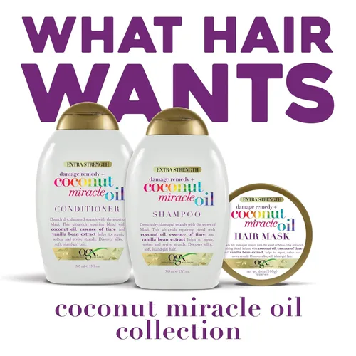 Miniatura 5 de OGX Remedio Extra Fuerte Contra Daños + Acondicionador de Aceite Milagroso de Coco para Cabello Seco, Encrespado o Grueso, Acondicionador Hidratante
