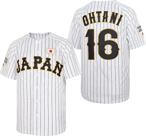 Miniatura 3 de Ohtani #16 Japón Hip Hop manga corta camisetas de béisbol cosidas para hombre