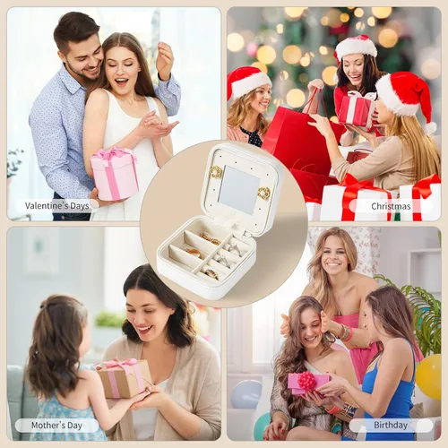 Miniatura 6 de Vee - Caja pequeña de joyería de viaje, mini organizador de joyas con espejo, caja de joyería portátil para aretes, anillos, collares, pulseras