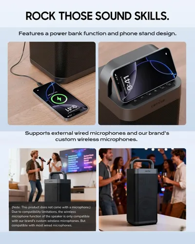 Miniatura 9 de COMISO Altavoz Bluetooth portátil con graves profundos, 150W de potencia máxima, altavoz impermeable IPX6 para exteriores con 12 horas