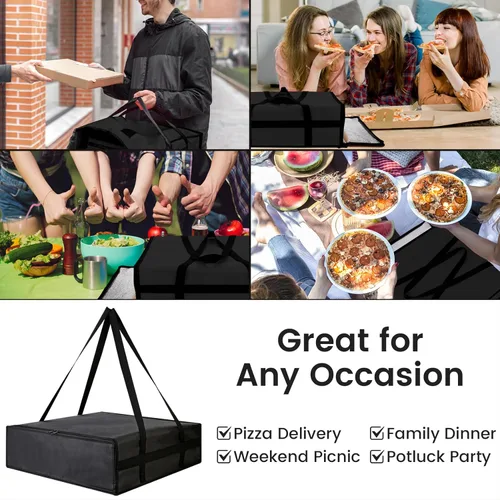 Miniatura 6 de Bodaon Bolsa aislante para entrega de pizza, 20 x 20 x 6 pulgadas, bolsas calentadoras de pizza para llevar calientes, bolsa térmica para catering