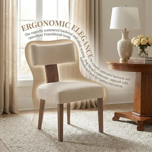 Miniatura 5 de VESCASA Juego de 2 sillas de comedor modernas de mediados de siglo, sillas de comedor tapizadas de lino con respaldo curvado ergonómico, patas