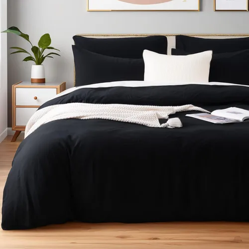 Miniatura 67 de NEXHOME PRO Funda de edredón de algodón para niños, tamaño twin, aspecto de lino, blanco, orgánico, natural, 100% algodón lavado, juego de ropa