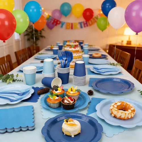Miniatura 6 de 192 platos y servilletas de papel azul, platos de fiesta azul claro de 9 pulgadas, desechables, color azul degradado, suministros de fiesta