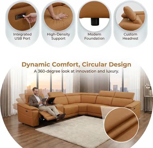 Miniatura 6 de A Ainehome Sofá seccional eléctrico para sala de estar, juego de sofá reclinable de cuero eléctrico con 2 asientos reclinables, juego de sofá