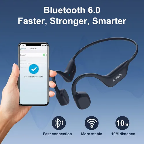 Miniatura 5 de Auriculares de conducción ósea, auriculares Bluetooth 6.0 de oreja abierta con micrófono, auriculares deportivos inalámbricos ligeros, tiempo