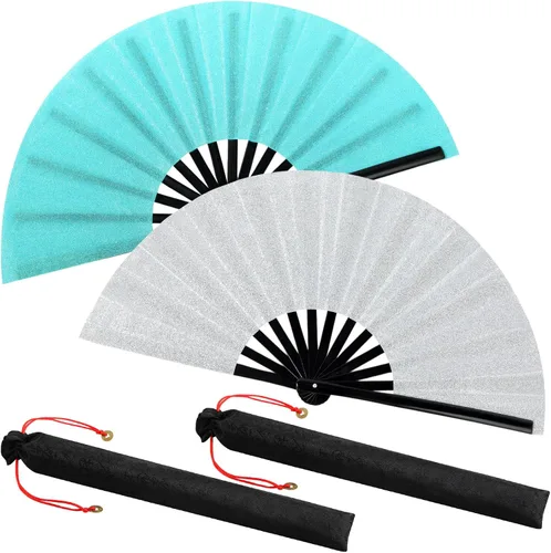 Miniatura 77 de Maitys Paquete de 2 ventiladores de mano plegables grandes de 13 pulgadas, ventiladores chinos de mano grandes para baile de línea, Tai Chi