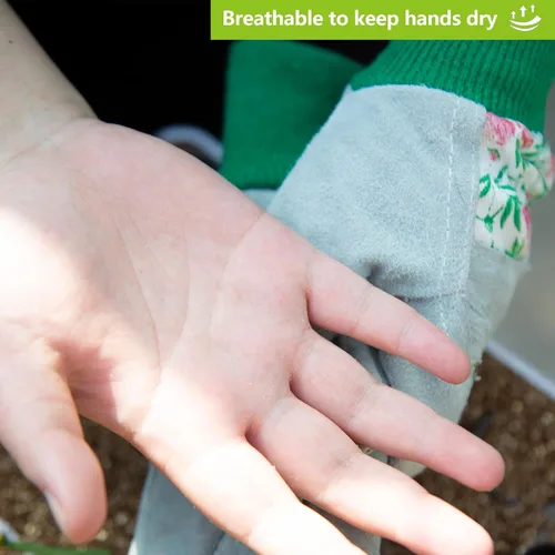 Miniatura 3 de Guantes de cuero de jardinería para mujeres trabajadoras, agarre fuerte, guantes a prueba de espinas antideslizantes (verde)