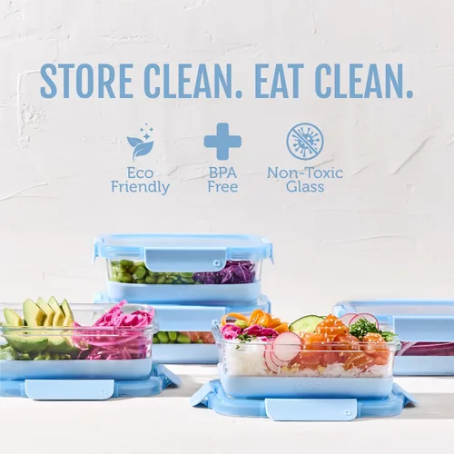 Miniatura 2 de Ello Duraglass 3.4 tazas Juego de preparación de comidas 10 piezas, juego de 5 paquetes - Envase de almacenamiento de alimentos de vidrio con tapa