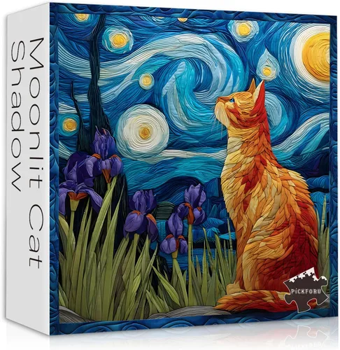 Miniatura 13 de Rompecabezas de gato para adultos, 1000 piezas, rompecabezas de arte abstracto de animales de fantasía, colorido y divertido rompecabezas de gato