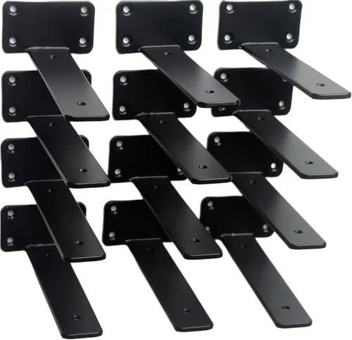 Miniatura 64 de Paquete de 2 - Soportes de estante en L ocultos negros de 4 pulgadas (1/5 pulgada de grosor) Soportes de estante flotante de hierro Soportes