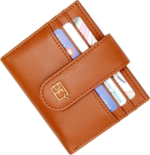 Miniatura 7 de Badiya Billeteras pequeñas para mujer, plegable, multitarjeta, delgada, tarjetero con cremallera, Marrón, Minimalista