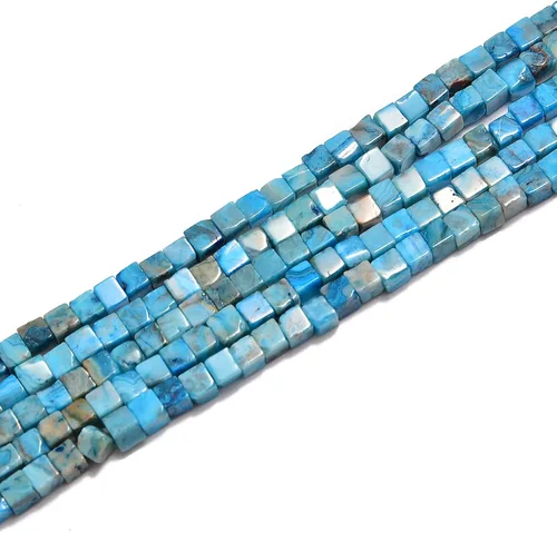 Miniatura 25 de JM Design Cuentas de cubo turquesa azul tamaño 0.157-0.197 in 15.5 '' hebra para la fabricación de joyas
