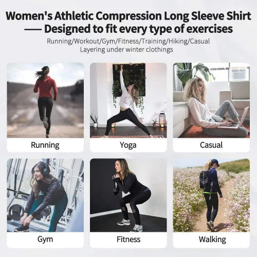 Miniatura 5 de Camiseta de compresión atlética de ajuste seco para mujer, manga larga, para entrenamiento, capa base, ropa deportiva