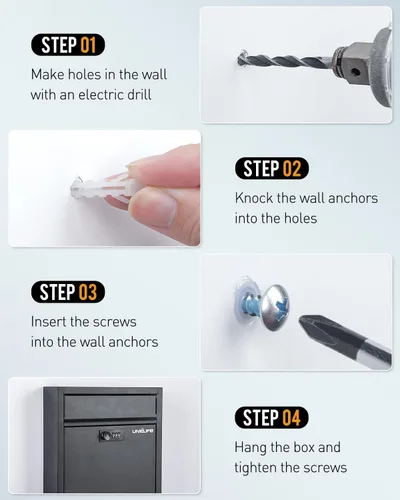 Miniatura 5 de Uniclife Buzón de Montaje en Pared para Exterior, Buzón Grande con Cerradura de Combinación, Buzón de Seguridad para Casa, Caja Segura para Depósito