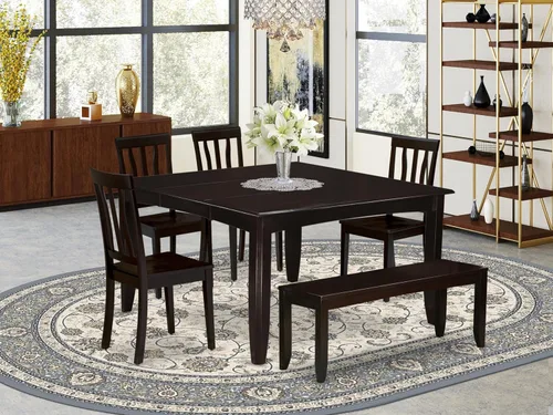 Miniatura 2 de East West Furniture PFAN6-CAP-W - Juego de comedor de 6 piezas que contiene una mesa de comedor cuadrada con hojas de mariposa y 4 sillas de cocina