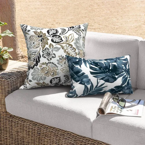 Miniatura 537 de Juego de 2 almohadas para exteriores de 16 x 16 pulgadas, repelentes al agua con interiores, para muebles de patio, hogar, jardín, geometría bohemia