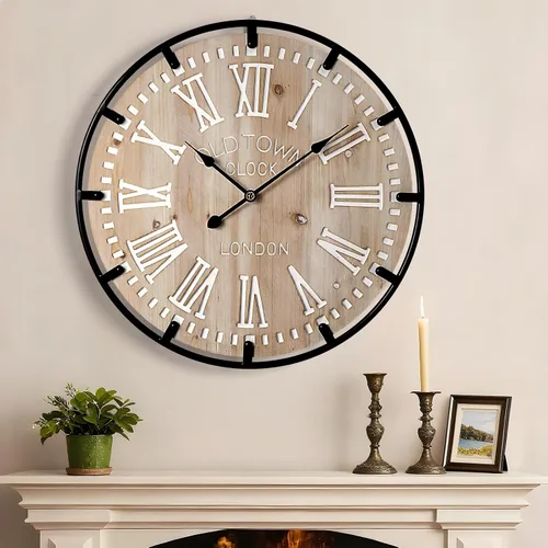 Miniatura 10 de Vantic Farmhouse - Reloj de pared decorativo extra grande de 24 pulgadas con círculo de metal, reloj de pared de madera de gran tamaño con número