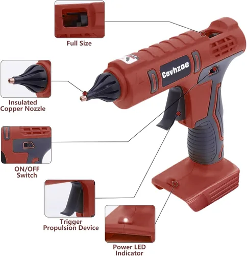 Miniatura 4 de Pistola de pegamento caliente de 100 W, pistola de pegamento inalámbrica para batería de iones de litio de 18 V Milwaukee con 20 barras de pegamento