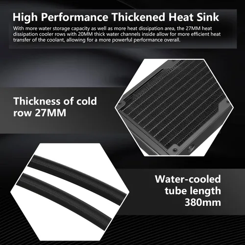 Miniatura 4 de SAMA SM360 Negro Enfriador de Líquido Ajustable con Pantalla LCD, Ventilador Silencioso ARGB PWM Dirigido de 3 x 120 mm, Radiador AIO de 360 mm