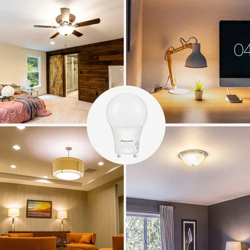Miniatura 6 de DEWENWILS Bombilla LED GU24, equivalente a 60 W, bombillas regulables de 2 puntas, blanco cálido de 2700 K, 9 W 800 lúmenes, bombillas en forma A19