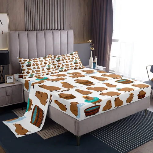 Miniatura 2 de jejeloiu Capybaras - Juego de sábanas de tamaño individual para amantes de los animales, para niños y niñas, lindas sábanas decorativas de Capybara