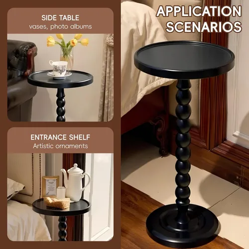 Miniatura 6 de Mesa auxiliar de madera decorativa pequeña, mesita de noche redonda de 12 pulgadas, mesa auxiliar natural para familia, dormitorio, sala de estar