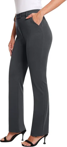 siliteelon Pantalones de vestir de pierna recta para mujer, elásticos, de cintura alta, para trabajo, oficina, yoga, corte de bota con bolsillos