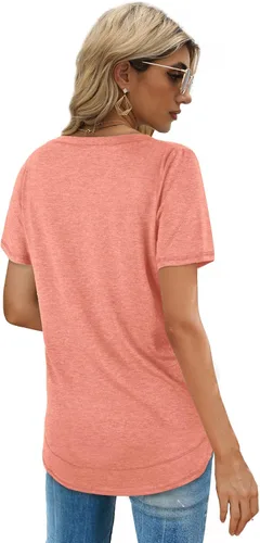 Miniatura 4 de Dofaoo Camisetas de verano para mujer, ajuste holgado, plisado, cuello cuadrado, dobladillo curvado, tallas S-2XL