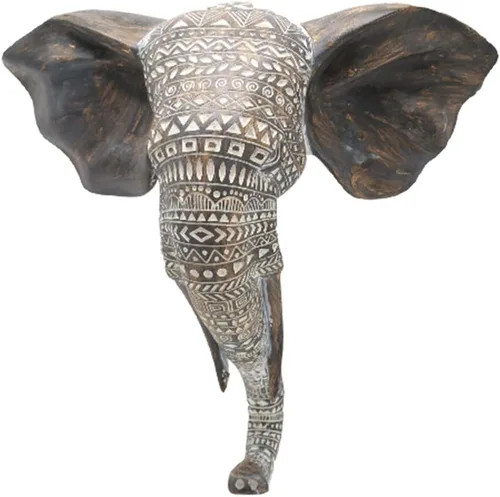 Miniatura 3 de OTARTU Escultura de busto de pared de elefante africano de 11 pulgadas de alto, tallada, cabeza de elefante noble para colgar, decoración de pared