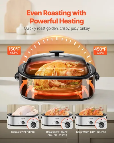 Miniatura 3 de VEVOR Horno tostador, bandeja eléctrica de tostado de 20QT, horno de pavo de cocción rápida con temperatura ajustable de 150-450℉, horno de pavo