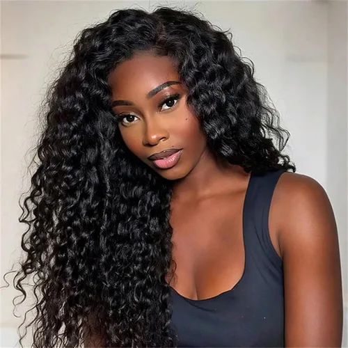 Miniatura 34 de Peluca de cabello humano con diadema para mujer, cabello corto y rizado, peluca de onda profunda, 12 pulgadas, color natural Peluca con diadema