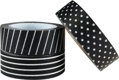Miniatura 2 de allydrew Juego de 3 rollos de cinta Washi Washi Cintas de enmascarar (cintas Washi negras y blancas)