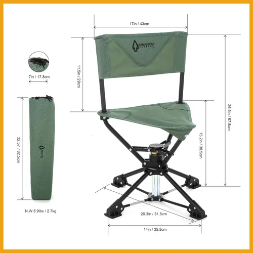 Miniatura 2 de ARROWHEAD OUTDOOR Silla de Caza Giratoria de 360°, Perfecta para Ciegos, Sin Pies que Hundan, Soporta hasta 450lbs, Estuche de Transporte, Marco