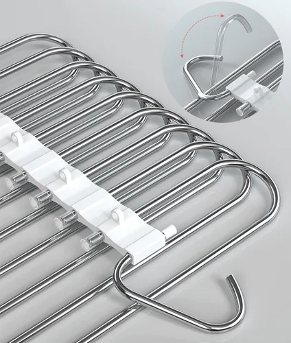 Miniatura 5 de Perchas para pantalones de 9 niveles que ahorran espacio, paquete de 2 organizadores multifuncionales de acero inoxidable para armario para Blanco