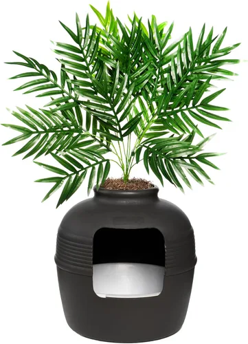 Miniatura 44 de Good Pet Stuff Caja de arena oculta para gatos con planta artificial, maceta redonda decorativa, filtro de carbón con ventilación para control