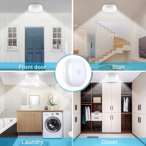 Miniatura 2 de Luz de techo LED con batería inalámbrica con sensor de movimiento, 300 lúmenes, 5 W, para interiores y exteriores, armario, despensa, escalera
