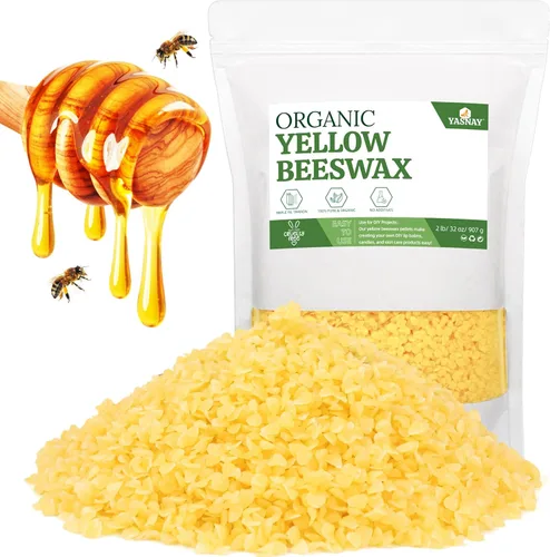 YASNAY Gránulos de cera de abejas amarillos 2LB, cera de abejas orgánica, cera de abejas para hacer velas, cuidado corporal, cuidado de la piel DIY,