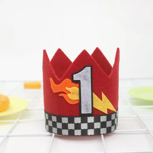 Miniatura 7 de Corona de primer cumpleaños de coche de carreras, sombrero rojo de cumpleaños de piloto de carreras, pequeño