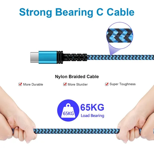Miniatura 4 de Cable de carga USB C de 3A de carga rápida, [2 unidades, 6 pies] cable trenzado USB-A a tipo C para iPhone 15 Pro Max Plus, Samsung Galaxy A14 A54