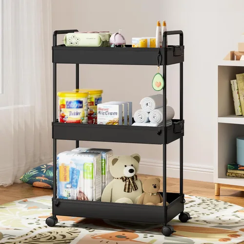 Miniatura 5 de Ronlap Carrito de Almacenamiento Rodante Delgado de 3 Niveles con Ruedas, Carrito Utilitario de Plástico Organizador para Aperitivos, Manualidades