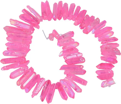 TUMBEELLUWA Puntas de cristal de cuarzo para bisutería Cuentas de cristal de cuarzo con revestimiento de titanio pulidas o en bruto 15 pulgadas Rosa