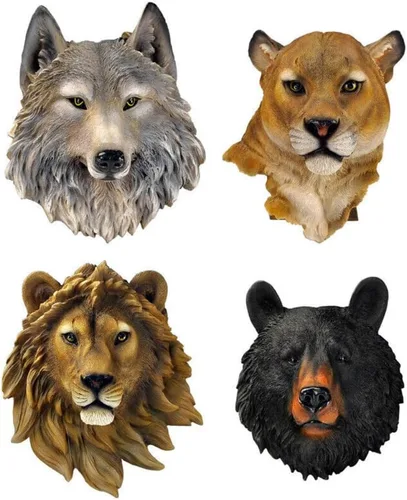 Miniatura 2 de Estatuas de resina para colgar en la pared con cabeza de animal, estatuas de bar, cafetería, escultura, decoración (leopardo negro)