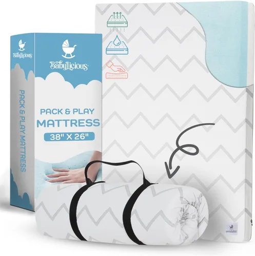 Miniatura 7 de Cubrecolchón impermeable para empacar y jugar, 38 x 26 pulgadas, estilo enrollable, espuma viscoelástica suave y transpirable, cubrecolchón